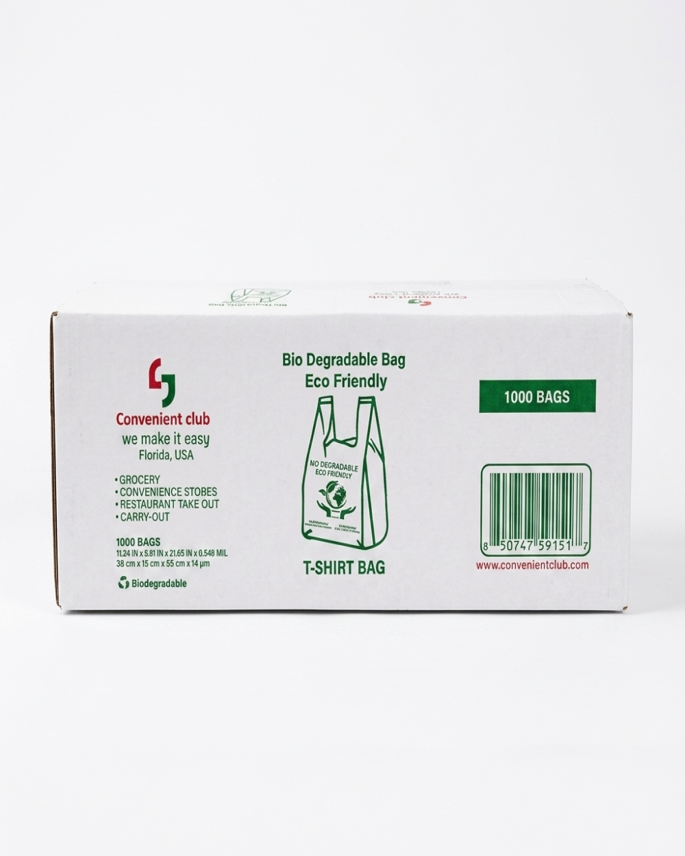 Convenient club biodegradable t-shirt bag 1000ct